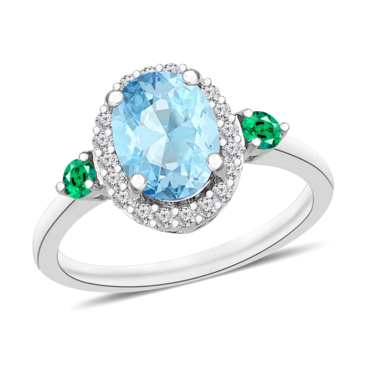 Luxoro Premium Mangoro Aquamarine, Boyaca Colombian Emerald and G-H I1 Diamond Ring in 14K White Gold (Size 10.0) 1.65 ctw image number 0