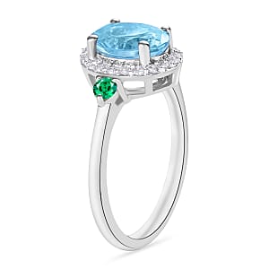 Luxoro Premium Mangoro Aquamarine, Boyaca Colombian Emerald and G-H I1 Diamond 1.65 ctw Ring in 14K White Gold (Size 10.0) (Del. in 10-12 Days)