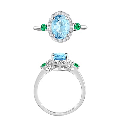 Luxoro Premium Mangoro Aquamarine, Boyaca Colombian Emerald and G-H I1 Diamond 1.65 ctw Ring in 14K White Gold (Size 10.0)