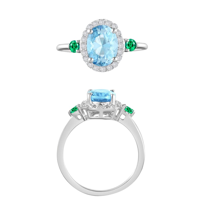 Luxoro Premium Mangoro Aquamarine, Boyaca Colombian Emerald and G-H I1 Diamond 1.65 ctw Ring in 14K White Gold (Size 10.0)