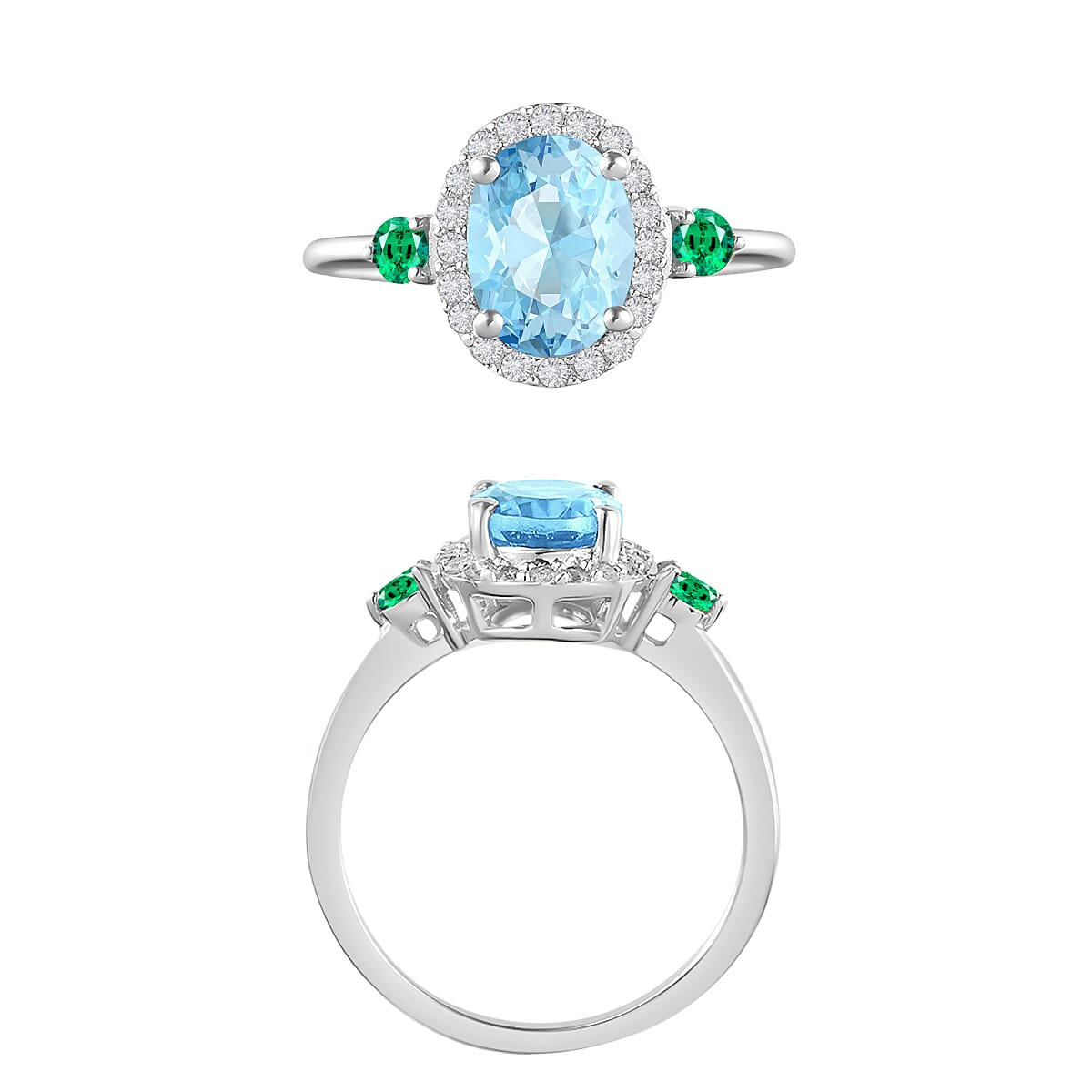 Luxoro Premium Mangoro Aquamarine, Boyaca Colombian Emerald and G-H I1 Diamond 1.65 ctw Ring in 14K White Gold (Size 11.0) (Del. in 10-12 Days) image number 2