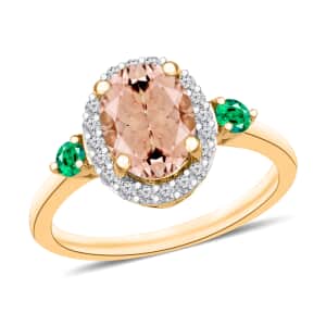 Luxoro Premium Pink Morganite, Boyaca Colombian Emerald and G-H I1 Diamond 1.75 ctw Ring in 14K Yellow Gold (Size 8.0)