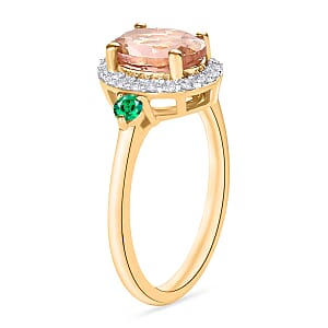 Luxoro Premium Pink Morganite, Boyaca Colombian Emerald and G-H I1 Diamond 1.75 ctw Ring in 14K Yellow Gold (Size 8.0) (Del. in 10-12 Days)