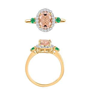 Luxoro Premium Pink Morganite, Boyaca Colombian Emerald and G-H I1 Diamond 1.75 ctw Ring in 14K Yellow Gold (Size 8.0) (Del. in 10-12 Days)