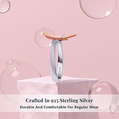 Natural Pink and Yellow Diamond I3 0.50 ctw Butterfly Ring in Vermeil Yellow Rose Gold and Rhodium Over Sterling Silver (Size 10.0) (Del. in 10-12 Days)