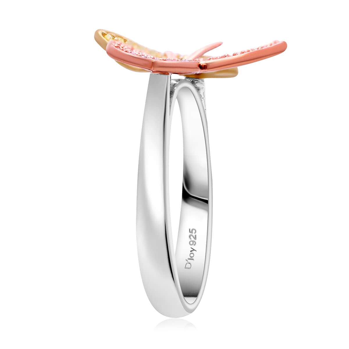 Natural Pink and Yellow Diamond I3 0.50 ctw Butterfly Ring in Vermeil Yellow Rose Gold and Rhodium Over Sterling Silver (Size 10.0)  image number 3