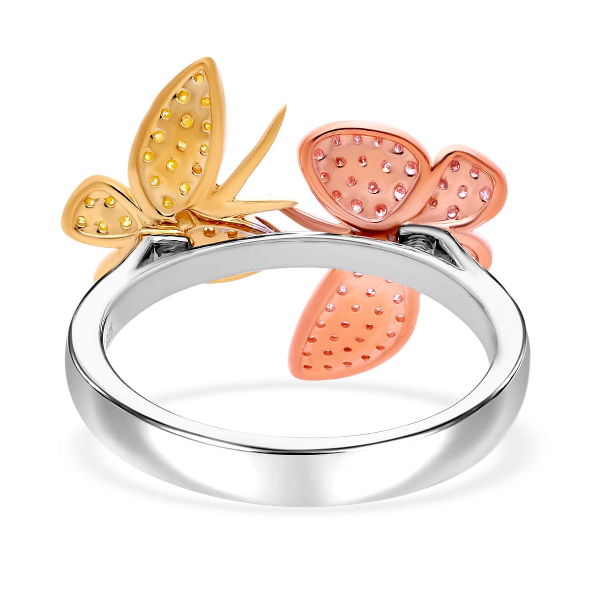 Natural Pink and Yellow Diamond I3 0.50 ctw Butterfly Ring in Vermeil Yellow Rose Gold and Rhodium Over Sterling Silver (Size 10.0)  image number 4