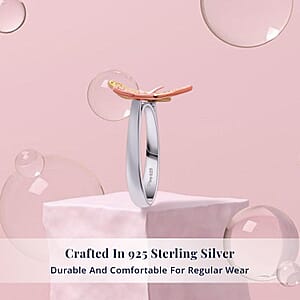 Natural Pink and Yellow Diamond I3 0.50 ctw Butterfly Ring in Vermeil Yellow Rose Gold and Rhodium Over Sterling Silver (Size 9.0) (Del. in 10-12 Days)