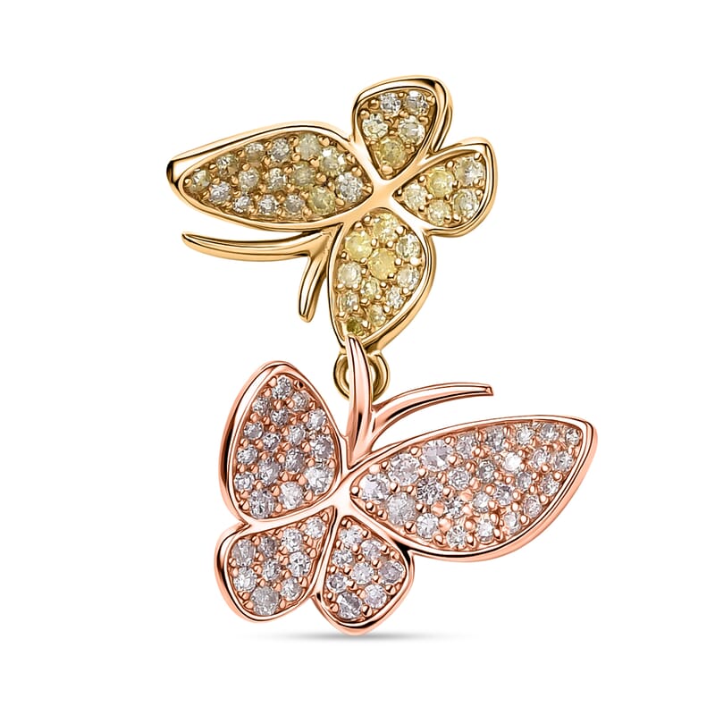 D'Joy Natural Pink and Yellow Diamond Butterfly Pendant without Chain in Vermeil YRG Over Sterling Silver 0.50 ctw