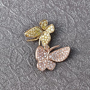 D'Joy Natural Pink and Yellow Diamond Butterfly Pendant Necklace in Vermeil YRG Over Sterling Silver 0.50 ctw (18-20 Inches) (Del. in 10-12 Days)
