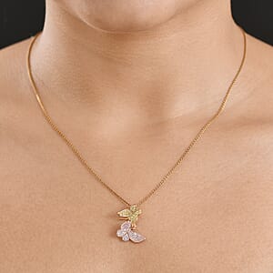 D'Joy Natural Pink and Yellow Diamond Butterfly Pendant Necklace in Vermeil YRG Over Sterling Silver 0.50 ctw (18-20 Inches) (Del. in 10-12 Days)