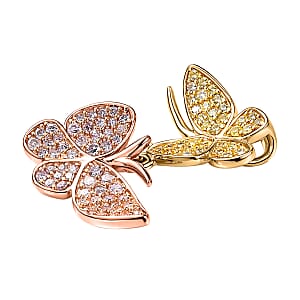 D'Joy Natural Pink and Yellow Diamond Butterfly Pendant Necklace in Vermeil YRG Over Sterling Silver 0.50 ctw (18-20 Inches) (Del. in 10-12 Days)