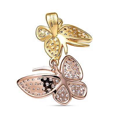D'Joy Natural Pink and Yellow Diamond Butterfly Pendant without Chain in Vermeil YRG Over Sterling Silver 0.50 ctw