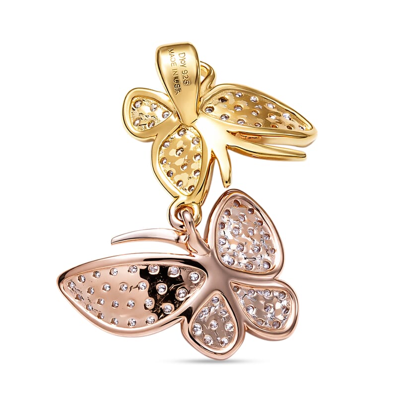 D'Joy Natural Pink and Yellow Diamond Butterfly Pendant without Chain in Vermeil YRG Over Sterling Silver 0.50 ctw