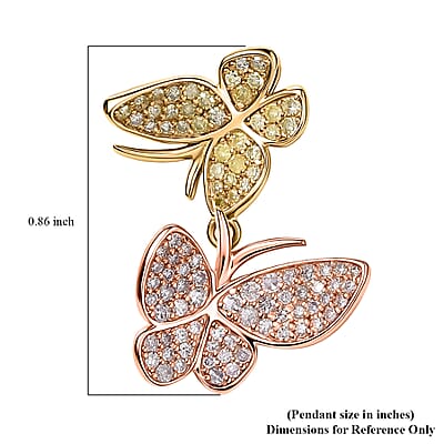 D'Joy Natural Pink and Yellow Diamond Butterfly Pendant without Chain in Vermeil YRG Over Sterling Silver 0.50 ctw