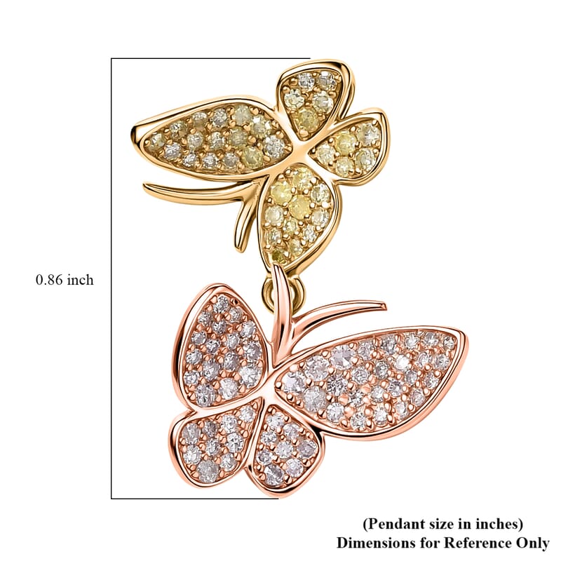 D'Joy Natural Pink and Yellow Diamond Butterfly Pendant without Chain in Vermeil YRG Over Sterling Silver 0.50 ctw