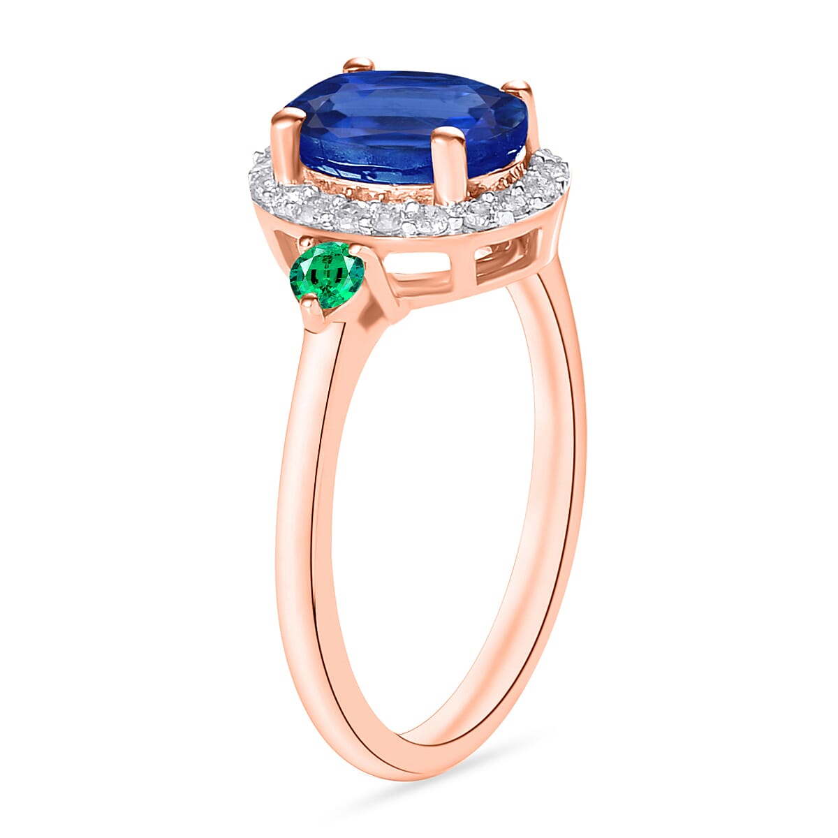 Luxoro Premium Kanchanaburi Blue Sapphire, Boyaca Colombian Emerald and G-H I1 Diamond 1.75 ctw Ring in 14K Rose Gold (Size 5.0) (Del. in 10-12 Days) image number 2