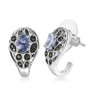 Peacock Tanzanite and Uncut Green Diamond 1.20 ctw Botanical Bliss Earrings in Rhodium Over Sterling Silver