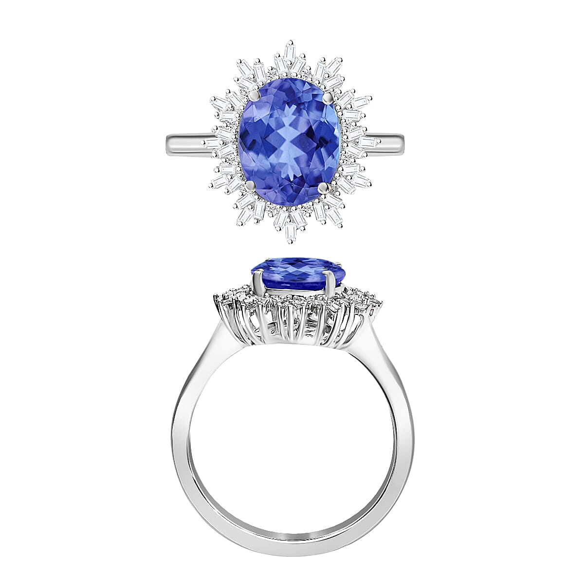 Luxoro Premium Tanzanite and G-H I1 Diamond 3.30 ctw Ring in 14K White Gold (Size 5.0) 4.9 Grams