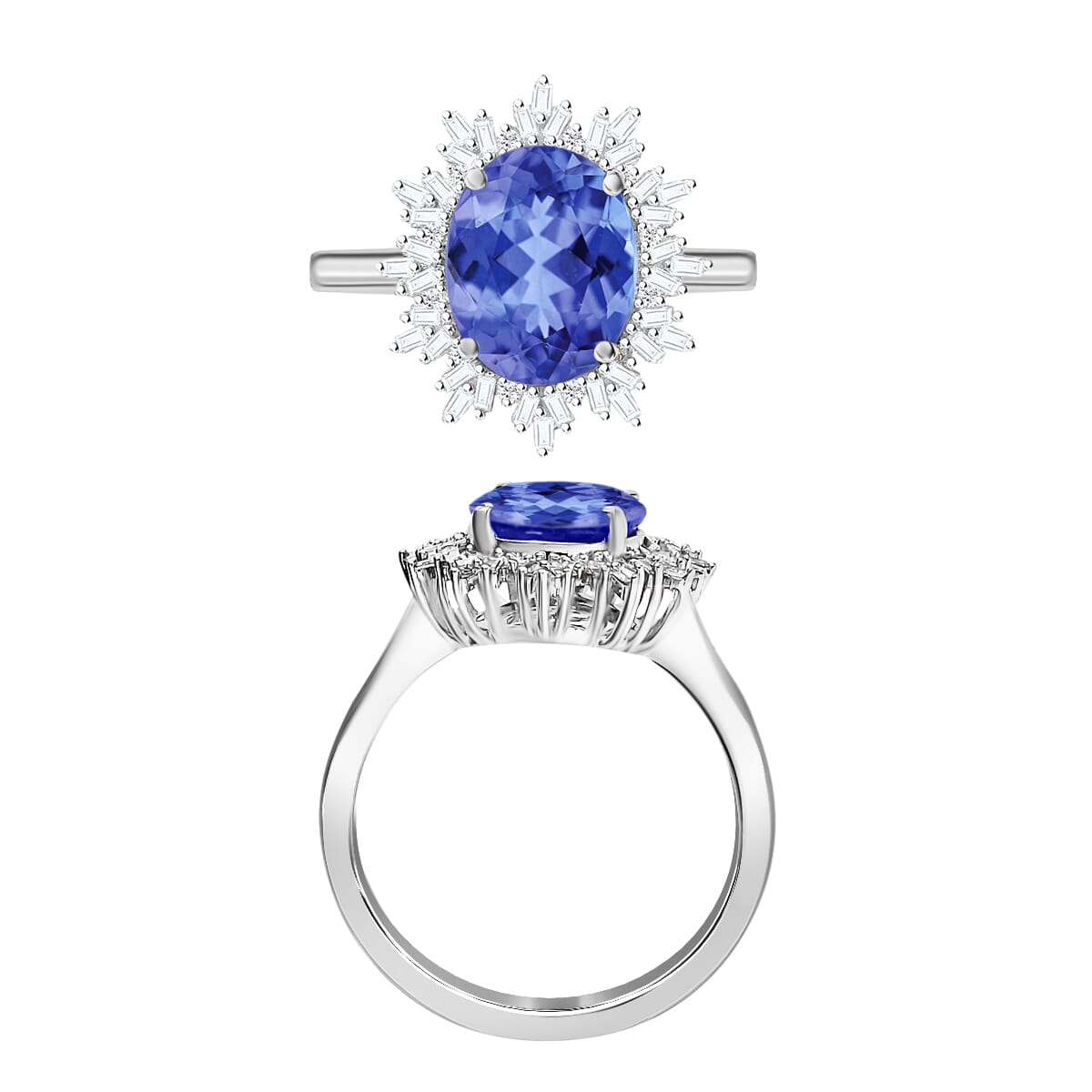 Luxoro Premium Tanzanite and G-H I1 Diamond 3.30 ctw Ring in 14K White Gold (Size 5.0) 4.30 Grams image number 3