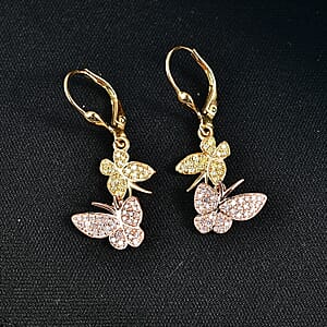D'Joy Natural Pink and Yellow Diamond 0.50 ctw Butterfly Earrings in 18K Vermeil YRG Over Sterling Silver (Del. in 10-12 Days)