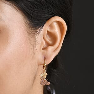 D'Joy Natural Pink and Yellow Diamond 0.50 ctw Butterfly Earrings in 18K Vermeil YRG Over Sterling Silver (Del. in 10-12 Days)