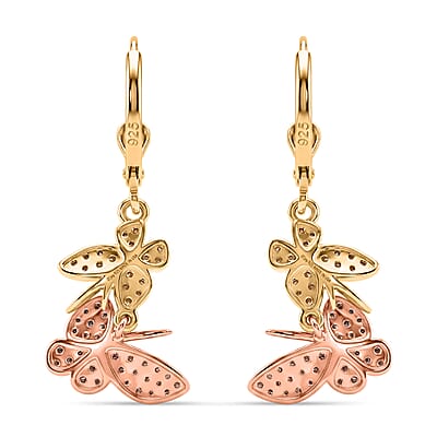 D'Joy Natural Pink and Yellow Diamond 0.50 ctw Butterfly Earrings in 18K Vermeil YRG Over Sterling Silver