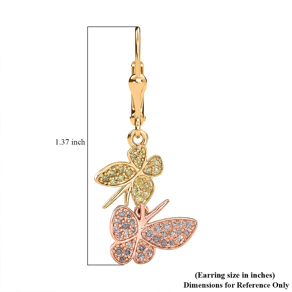 D'Joy Natural Pink and Yellow Diamond 0.50 ctw Butterfly Earrings in 18K Vermeil YRG Over Sterling Silver