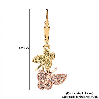 D'Joy Natural Pink and Yellow Diamond 0.50 ctw Butterfly Earrings in 18K Vermeil YRG Over Sterling Silver