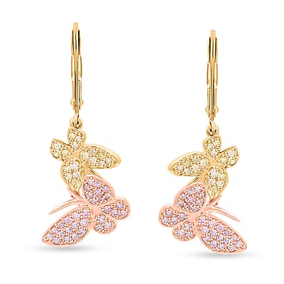D'Joy Natural Pink and Yellow Diamond 0.50 ctw Butterfly Earrings in 18K Vermeil YRG Over Sterling Silver