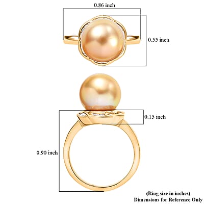 South Sea Golden Cultured Pearl and Diamond 0.20 ctw Flower Ring in 18K Vermeil Yellow Gold Over Sterling Silver (Size 10.0)