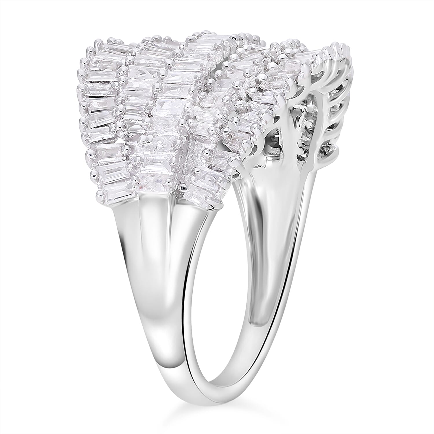 Diamond 1.00 ctw Floral Spray Ring in Platinum Over Sterling Silver (Size 10.0) (Del. in 8-10 Days) 