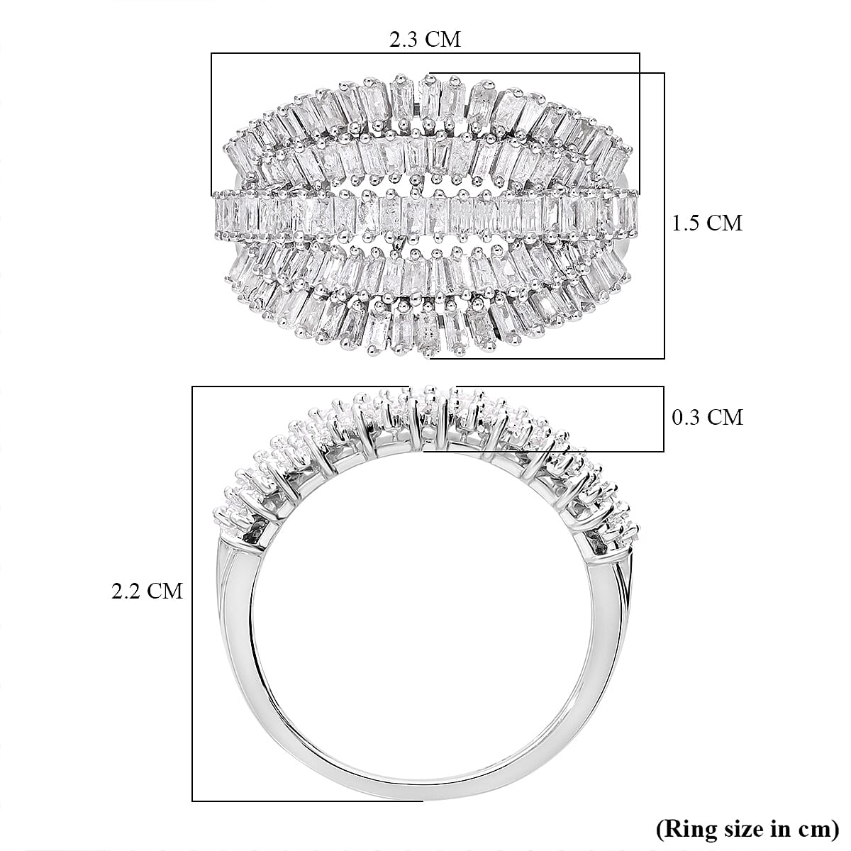 Diamond 1.00 ctw Floral Spray Ring in Platinum Over Sterling Silver (Size 10.0) (Del. in 8-10 Days) 