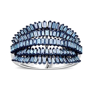 Blue Diamond 1.00 ctw Floral Spray Ring in Platinum Over Sterling Silver (Size 7.0)