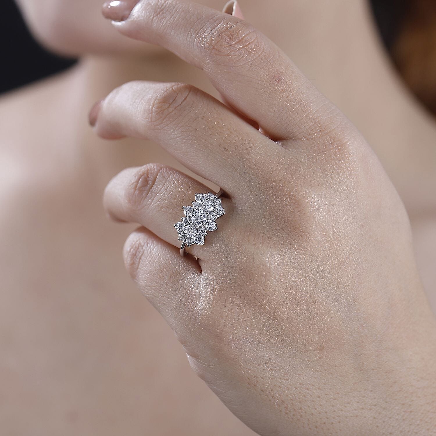 J Francis Embellished with Zirconia by Swarovski 2.30 ctw Ring in Rhodium Over Sterling Silver (Size 9.0)