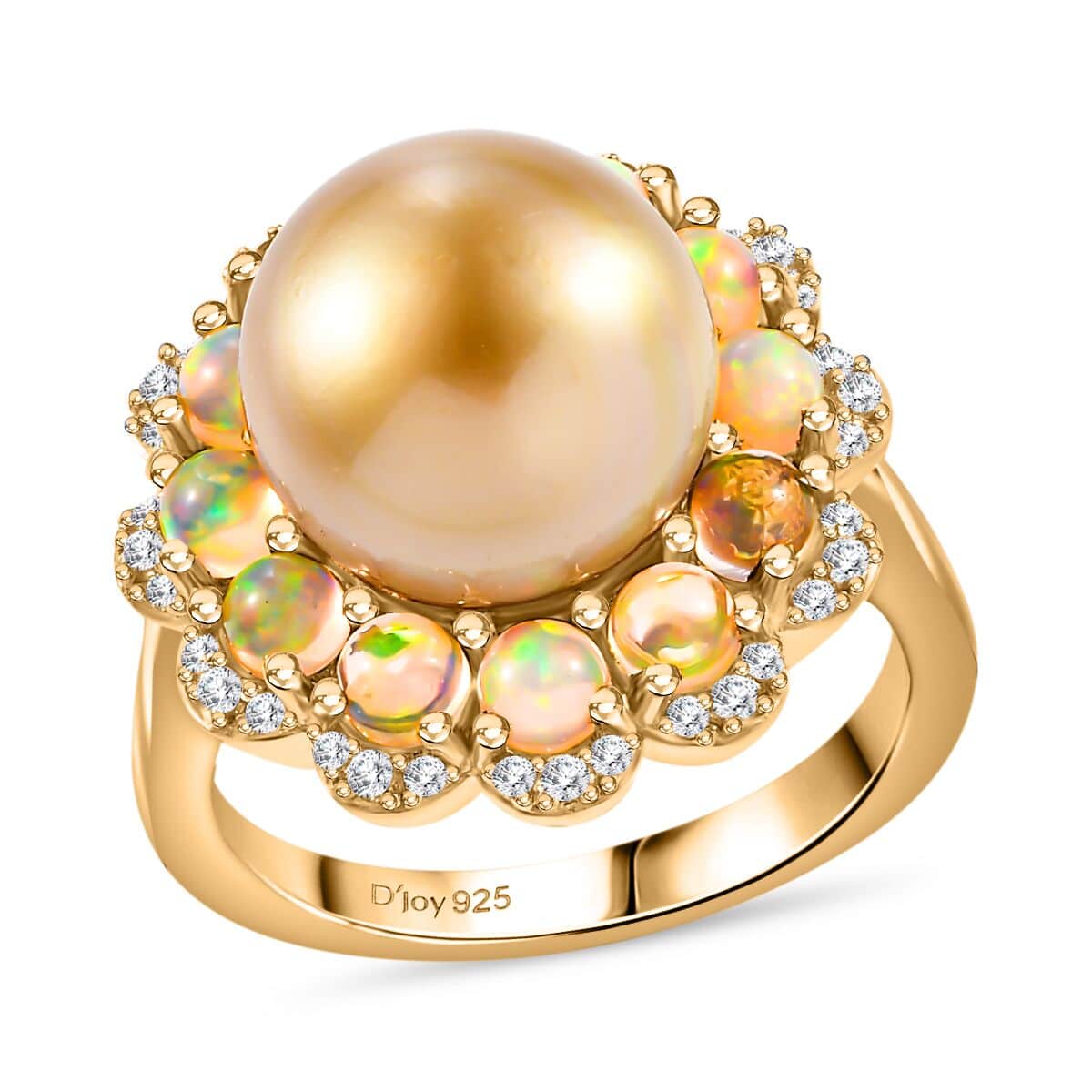 South Sea Golden Cultured Pearl and Multi Gemstone Helenium Flower 1.25 ctw Ring in 18K Vermeil Yellow Gold Over Sterling Silver (Size 10.0) image number 0