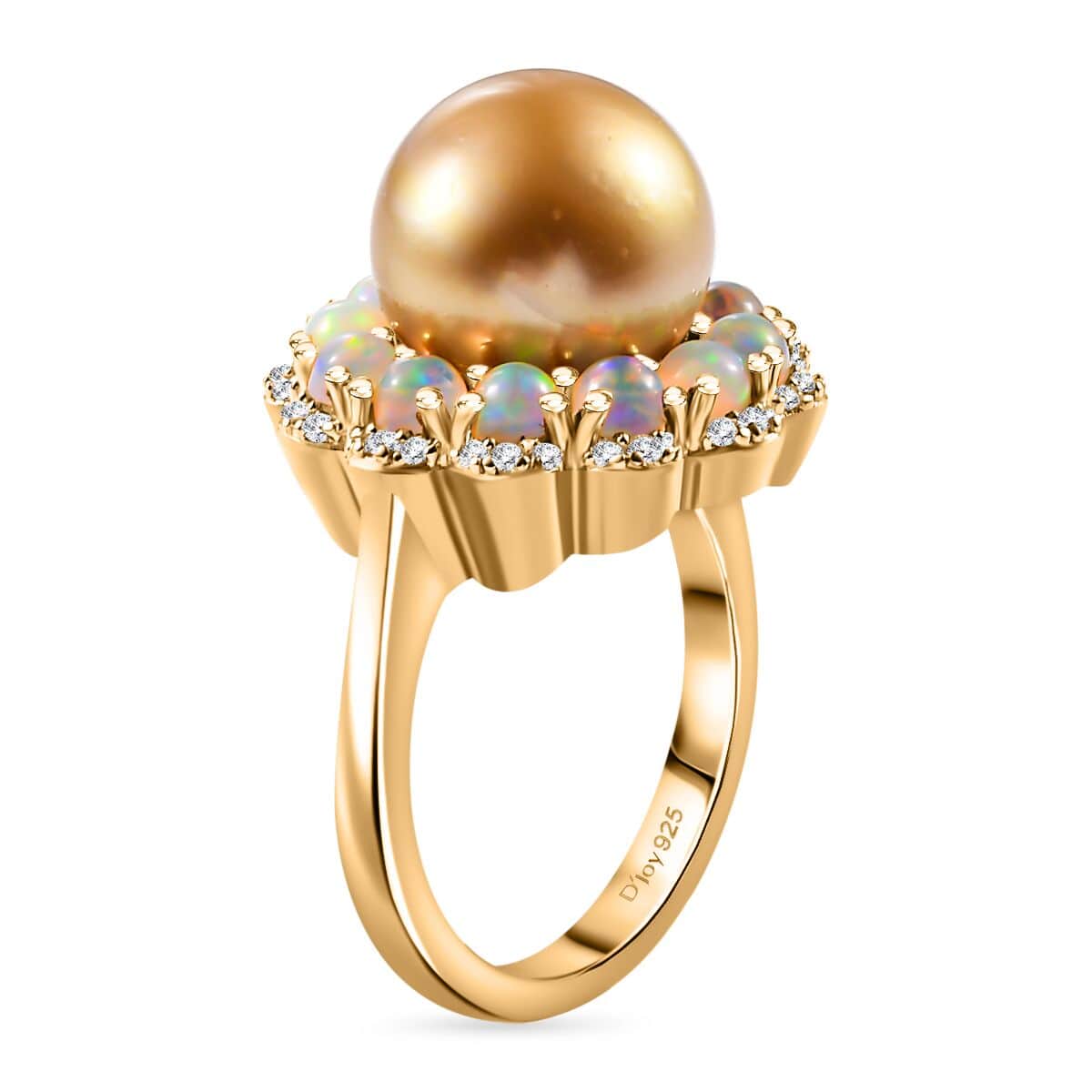 South Sea Golden Cultured Pearl and Multi Gemstone Helenium Flower 1.25 ctw Ring in 18K Vermeil Yellow Gold Over Sterling Silver (Size 10.0) image number 3