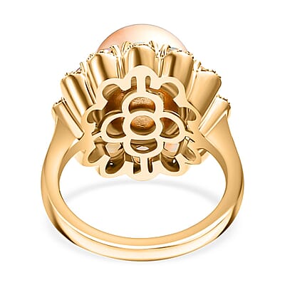 South Sea Golden Cultured Pearl and Multi Gemstone Helenium Flower 1.25 ctw Ring in 18K Vermeil Yellow Gold Over Sterling Silver (Size 10.0)