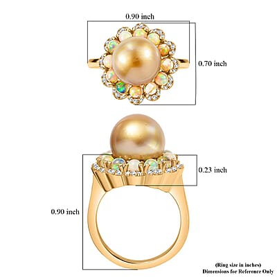 South Sea Golden Cultured Pearl and Multi Gemstone Helenium Flower 1.25 ctw Ring in 18K Vermeil Yellow Gold Over Sterling Silver (Size 10.0)