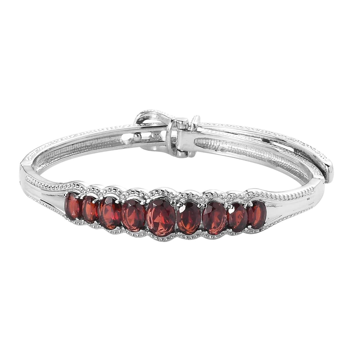 Mozambique Garnet 7.25 ctw Bangle Bracelet in Stainless Steel (6.50 In) image number 0