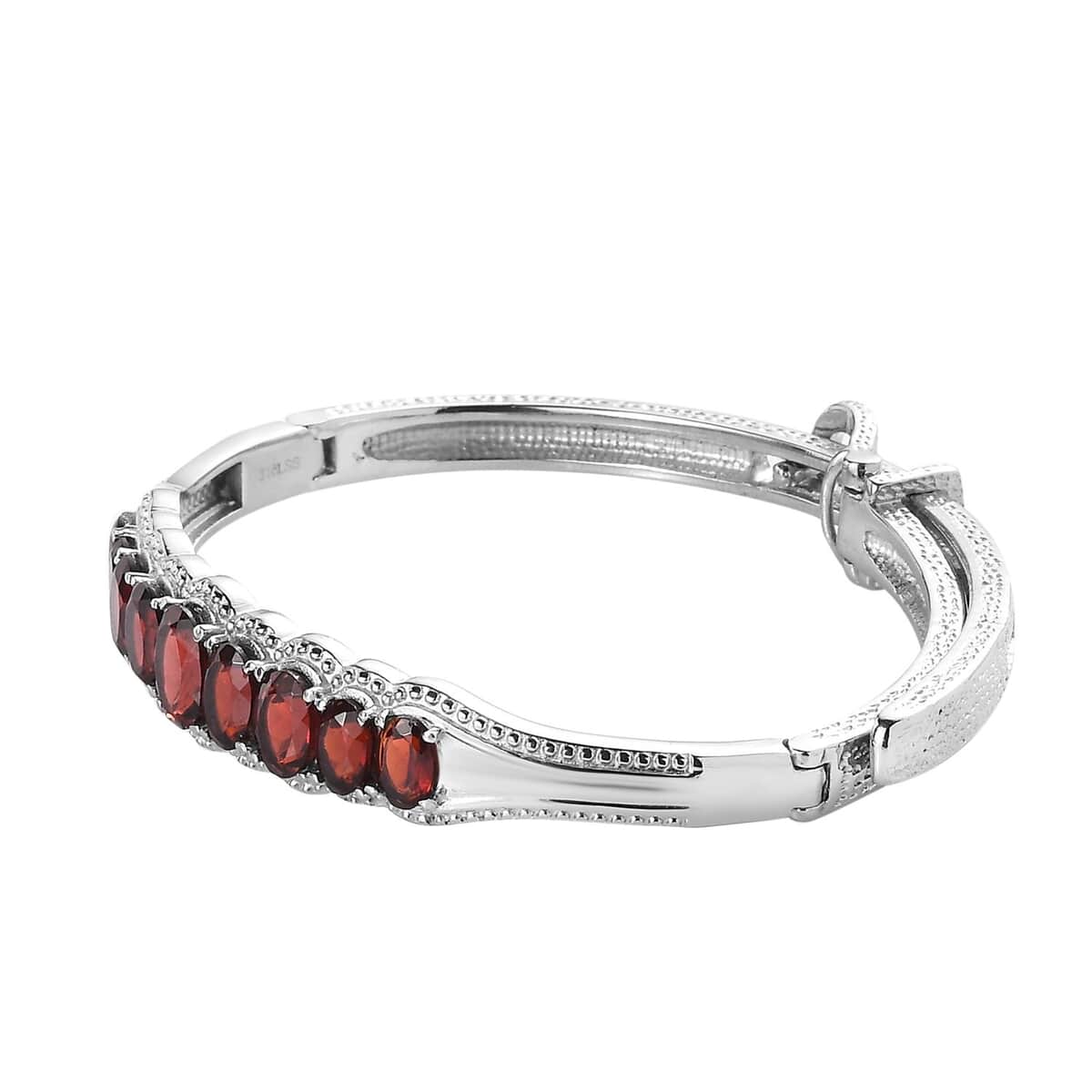 Mozambique Garnet 7.25 ctw Bangle Bracelet in Stainless Steel (6.50 In) image number 3