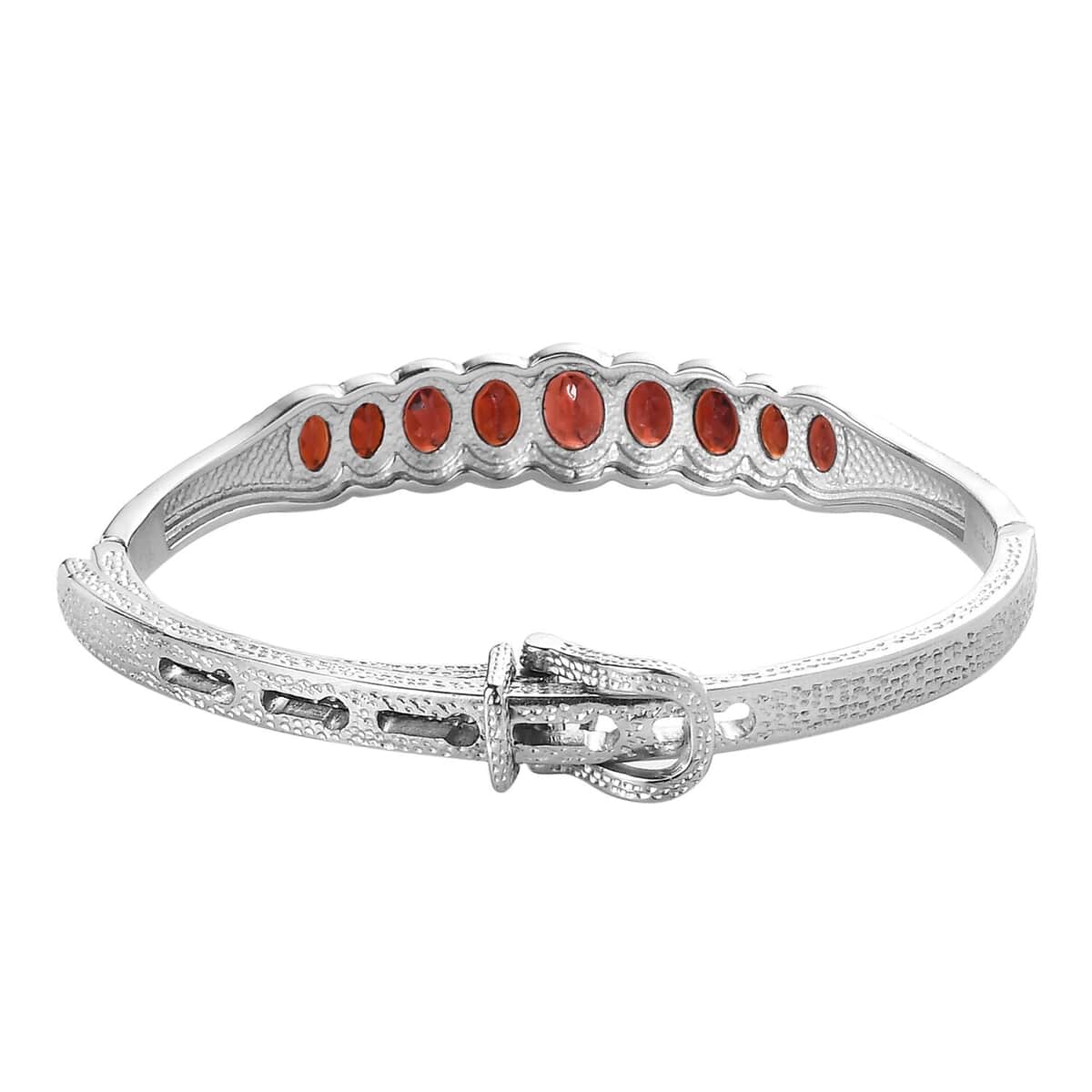 Mozambique Garnet 7.25 ctw Bangle Bracelet in Stainless Steel (6.50 In) image number 4