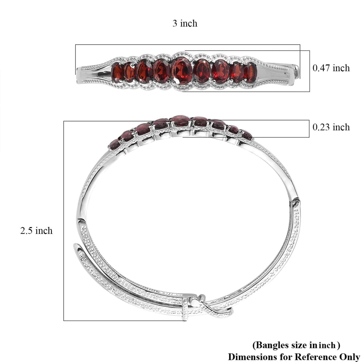 Mozambique Garnet 7.25 ctw Bangle Bracelet in Stainless Steel (6.50 In) image number 5