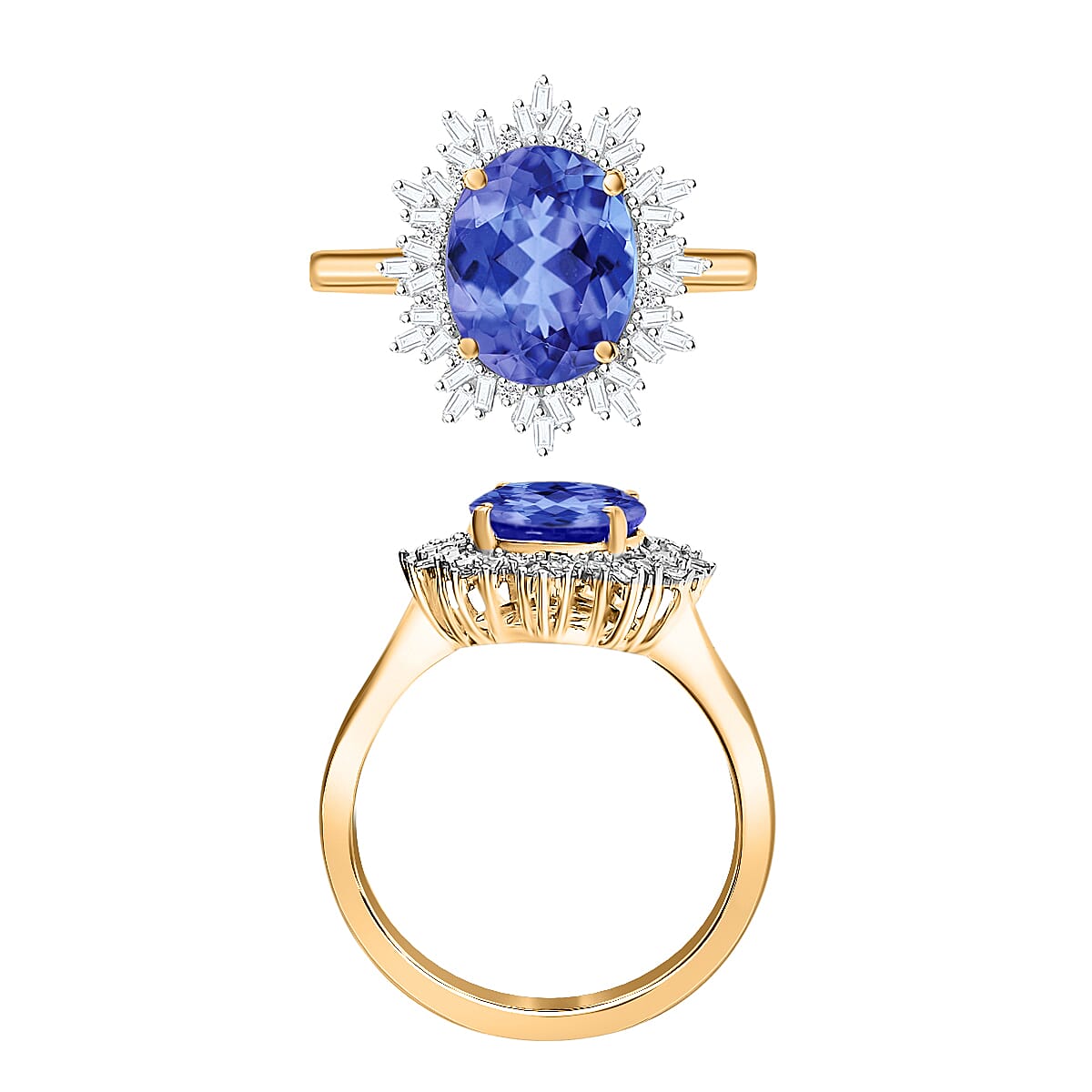 Luxoro Premium Tanzanite and G-H I1 Diamond 3.30 ctw Ring in 14K Yellow Gold (Size 4.5) 4.30 Grams (Del. in 10-12 Days) image number 3