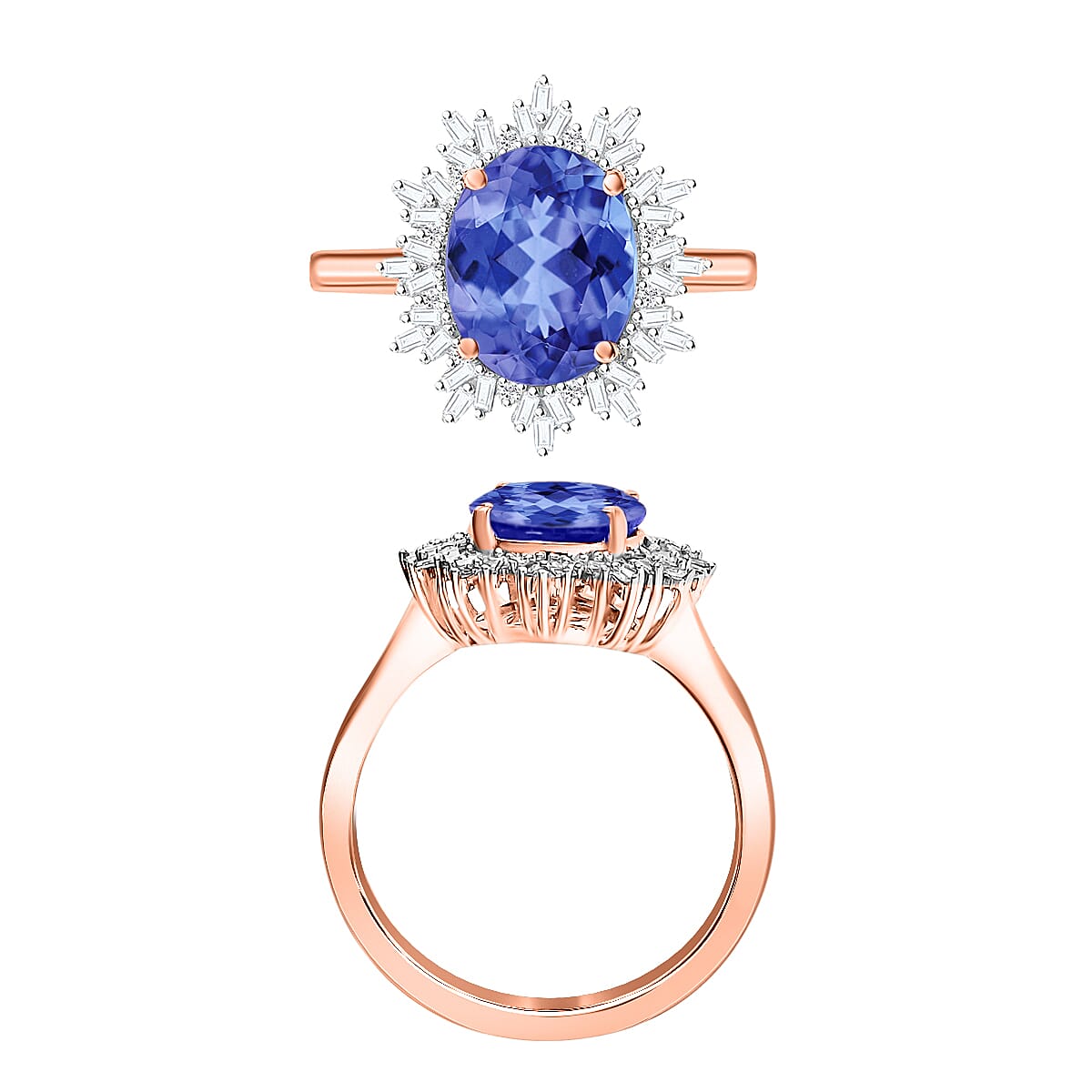 Luxoro Premium Tanzanite and G-H I1 Diamond 3.30 ctw Ring in 14K Rose Gold (Size 4.0) 4.30 Grams image number 3
