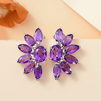 GP Italian Garden Collection Premium African Amethyst 8.50 ctw Earrings in Rhodium Over Sterling Silver