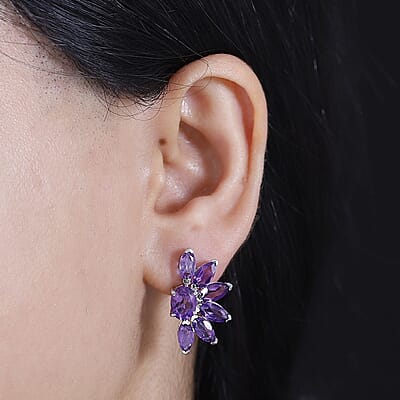 GP Italian Garden Collection Premium African Amethyst 8.50 ctw Earrings in Rhodium Over Sterling Silver