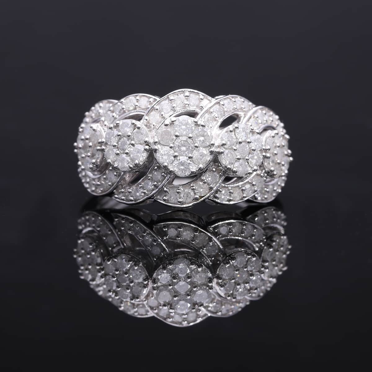 Diamond 1.00 ctw Blossom Ring in Platinum Over Sterling Silver (Size 6.0)  image number 1