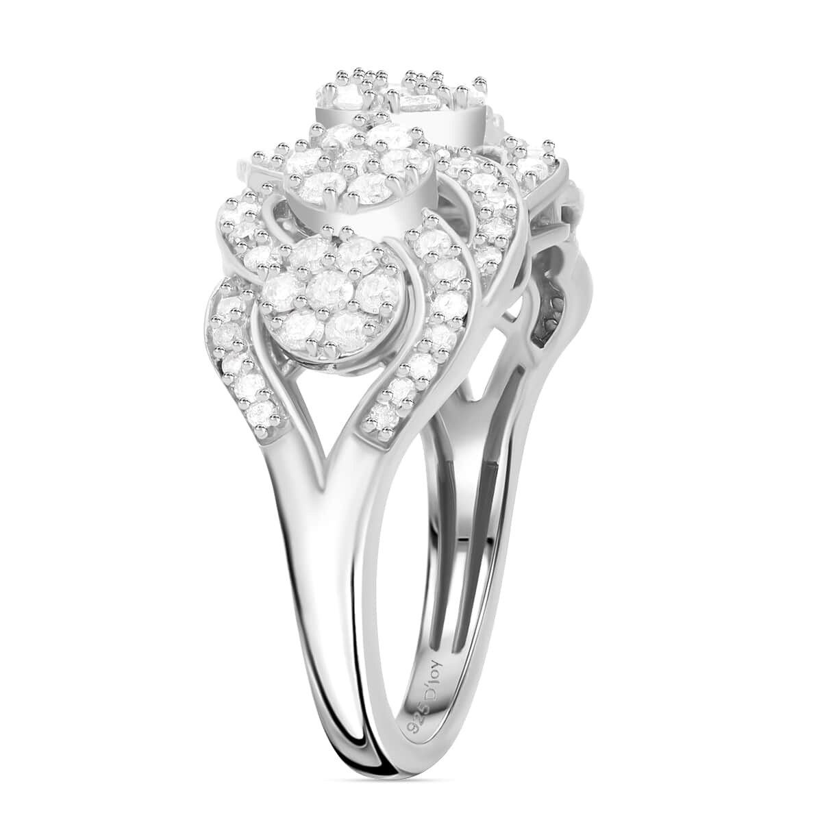 Diamond 1.00 ctw Blossom Ring in Platinum Over Sterling Silver (Size 6.0)  image number 3