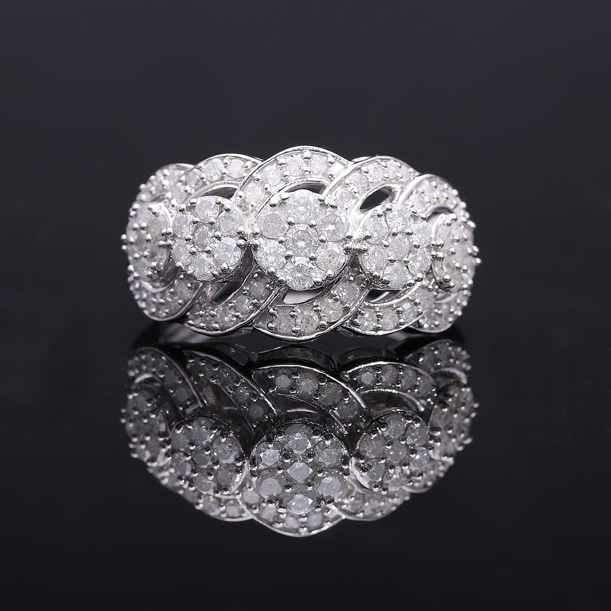 Diamond 1.00 ctw Blossom Ring in Platinum Over Sterling Silver (Size 7.0)  image number 1